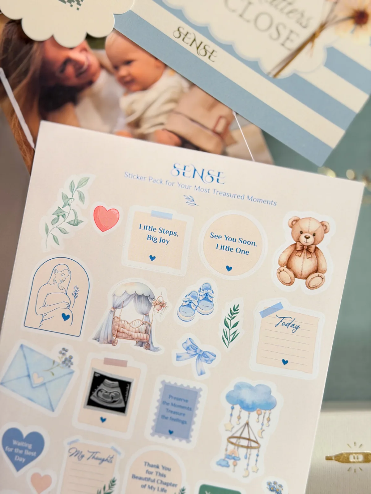 Sheet of English SENSE stickers with illustrations for the journal