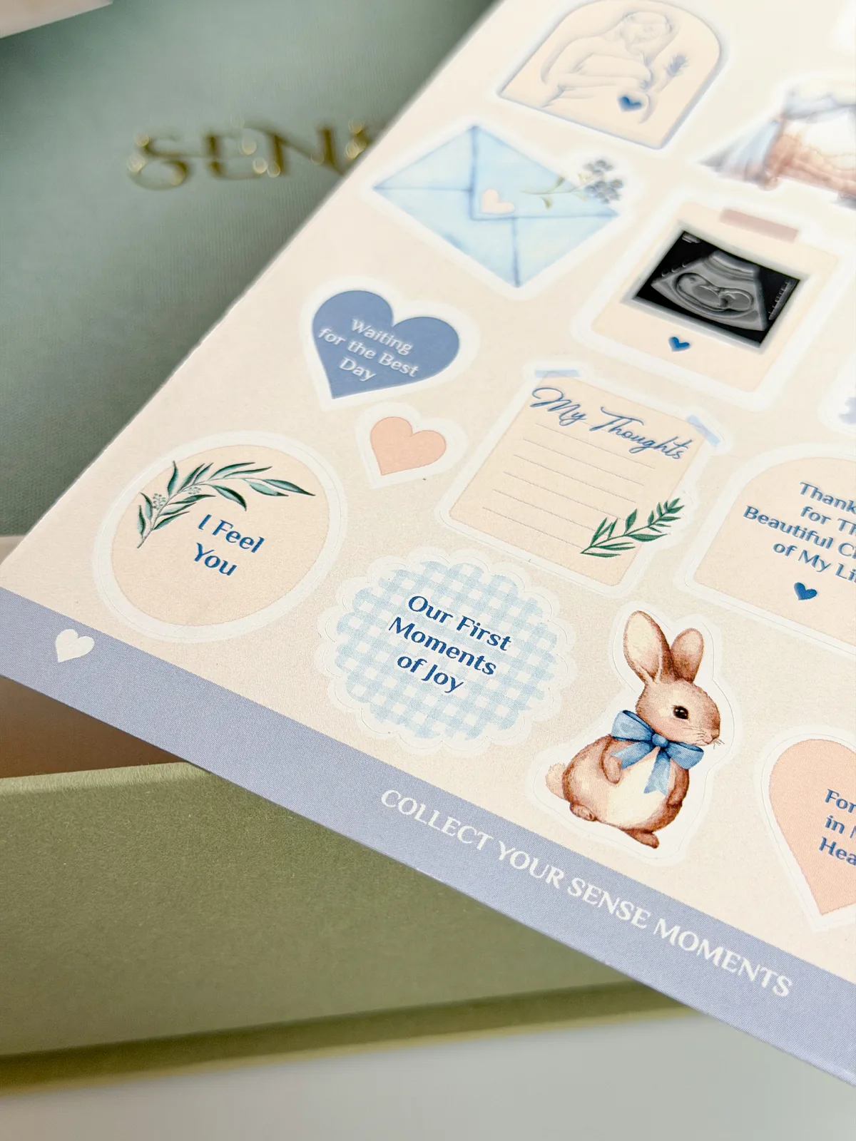 Close-up of the English SENSE stickers