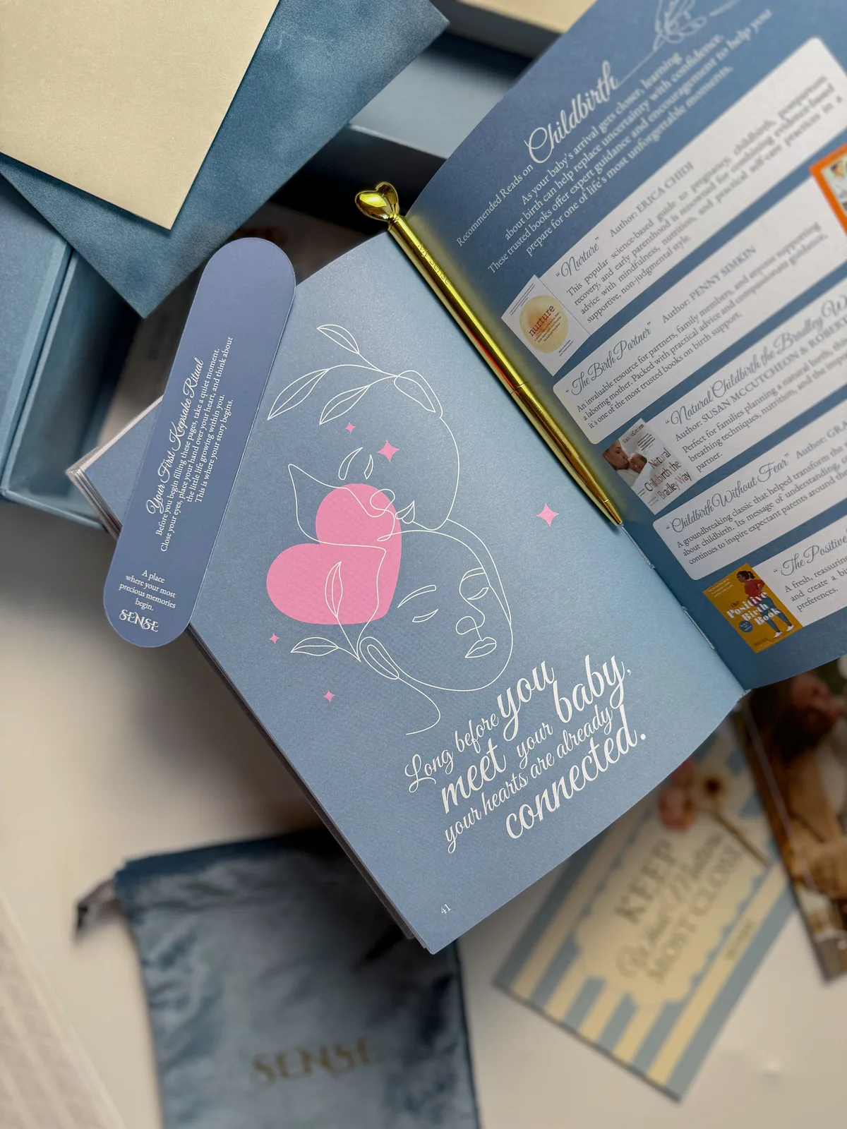 Spread of the English-edition pregnancy journal about getting ready for the birth